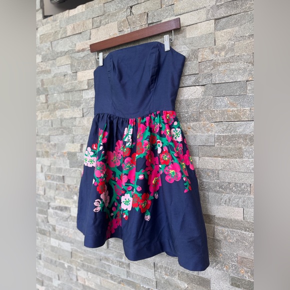 Lily Pulitzer Navy Blue Floral Strapless Dress 2 - Picture 15 of 15